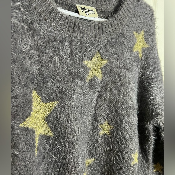 Show Me Your MuMu Textured Eyelash Gray Sweater Gold Sparkly Stars, medium - Picture 5 of 5
